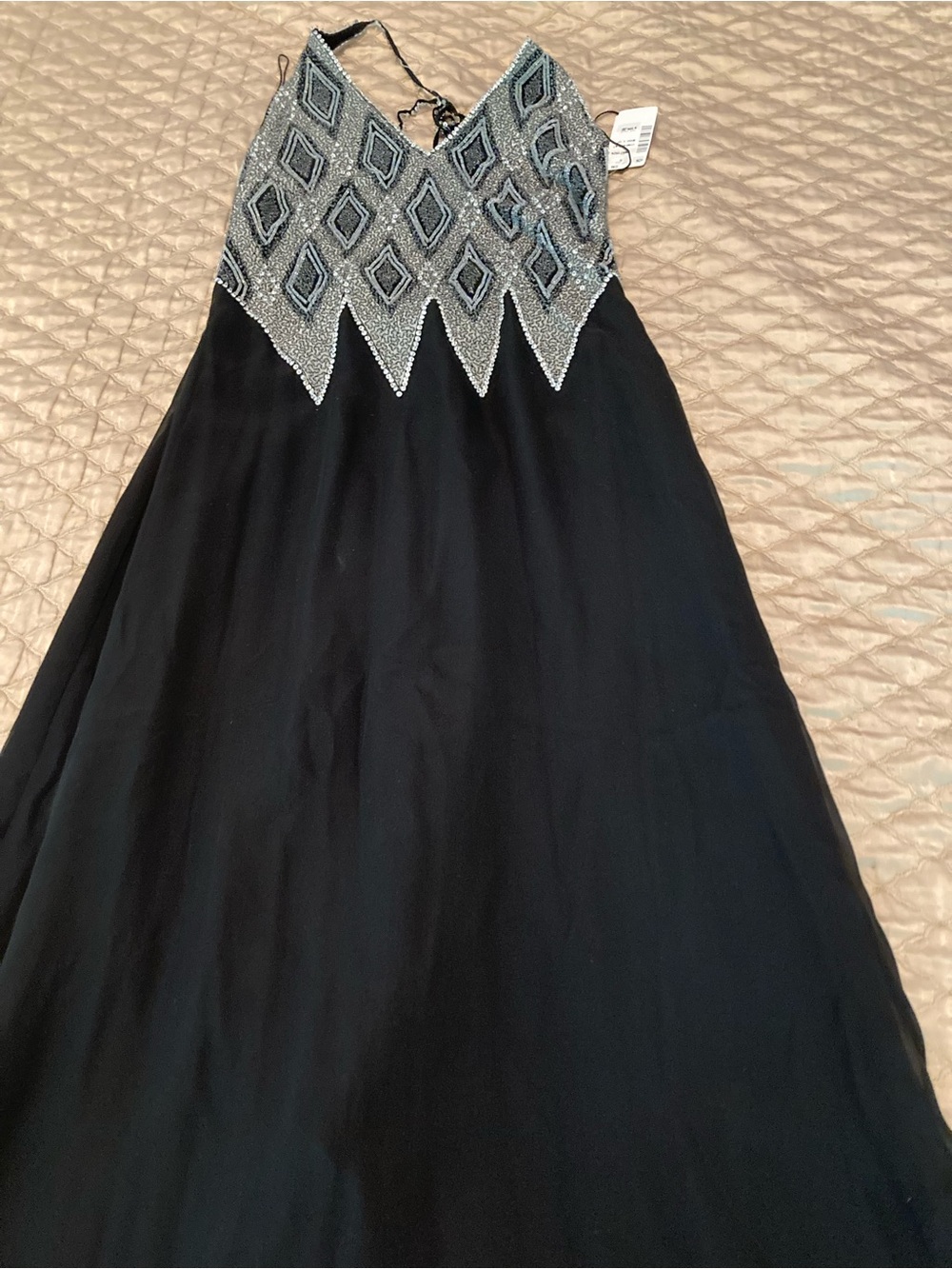 Black Maxi Dress with Silver Beaded Bodice